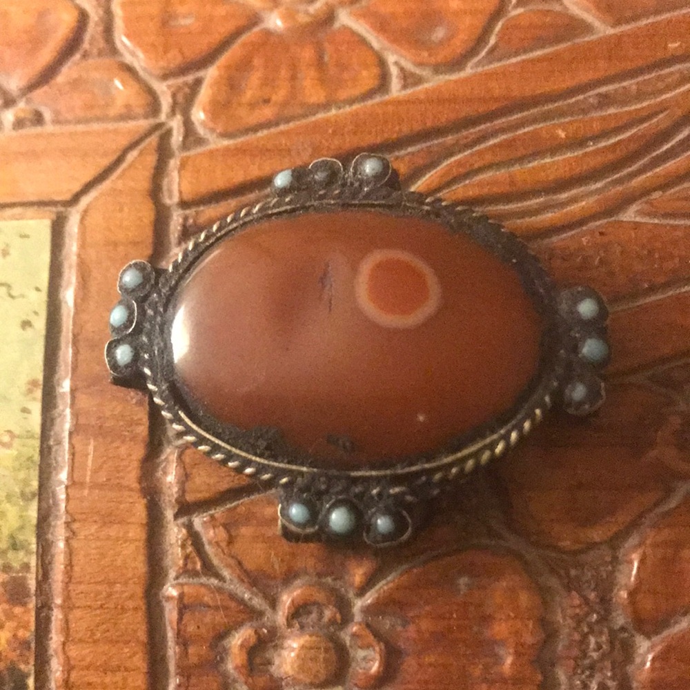 Vintage Ornate Brown Brooch